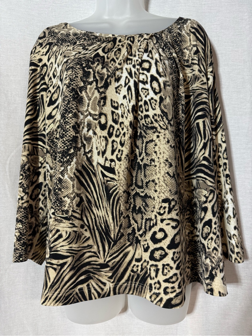 Chico's Animal-Print Boatneck Tunic in Black and Cream Size 3/16